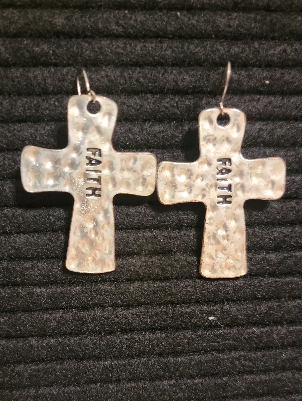 Hammered Faith Cross Dangle Earrings - Silver